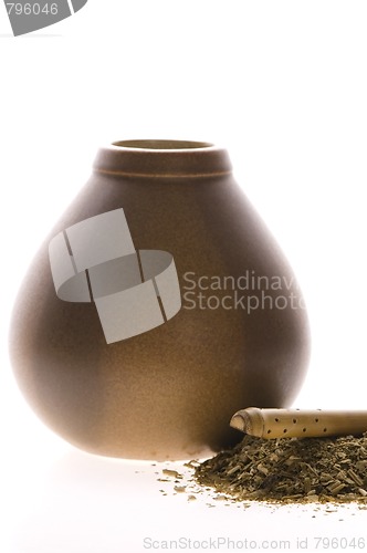 Image of argentinian calabash with yerba mate isolated on white backgroun