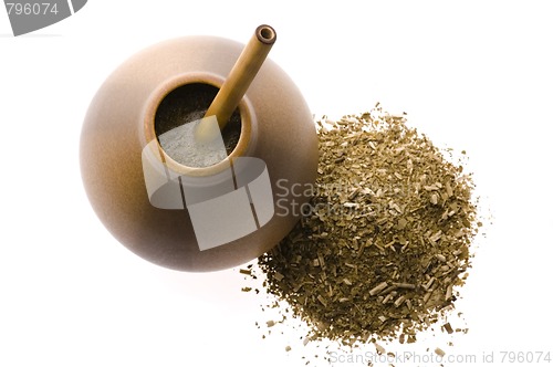 Image of argentinian calabash with yerba mate isolated on white backgroun