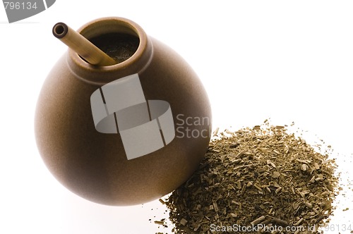 Image of argentinian calabash with yerba mate isolated on white backgroun
