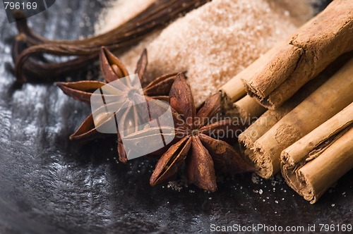 Image of aromatic spices with brown sugar