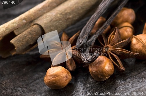 Image of aromatic spices with brown sugar and nuts