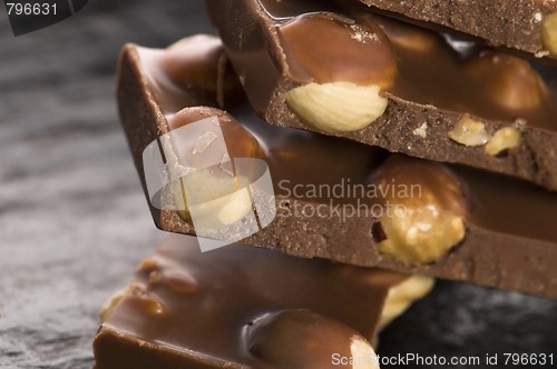 Image of Pile of broken chocolate with nuts