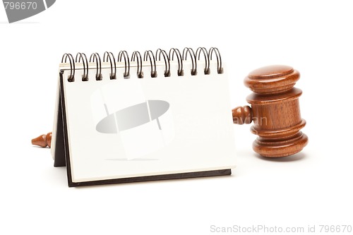 Image of Blank Spiral Note Pad and Gavel on White