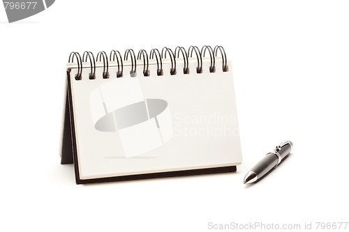 Image of Blank Spiral Note Pad and Pen on White