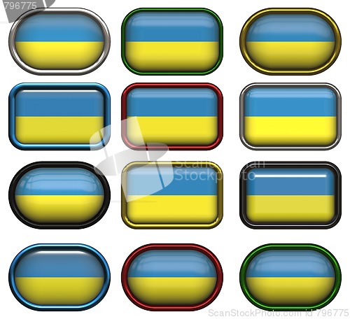 Image of 12 buttons of the Flag of Ukraine
