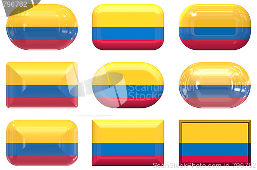 Image of nine glass buttons of the Flag of Colombia