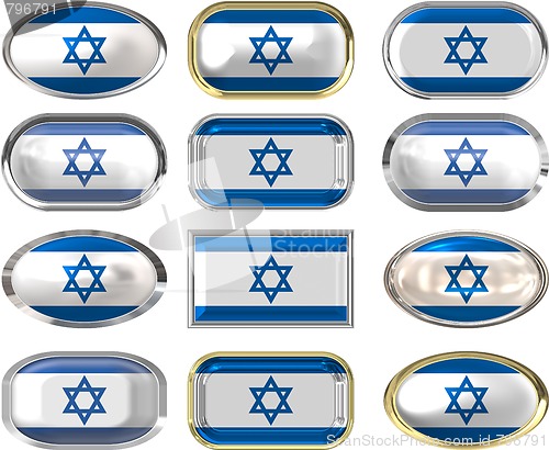 Image of 12 buttons of the Flag of Israel