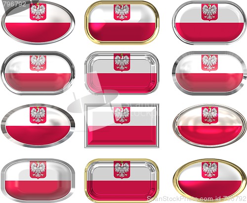 Image of 12 buttons of the Flag of Poland