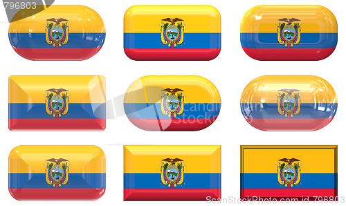 Image of nine glass buttons of the Flag of Ecuador