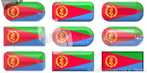 Image of nine glass buttons of the Flag of Entrea