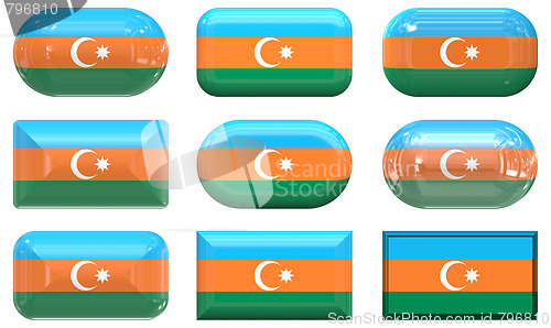 Image of nine glass buttons of the Flag of aZerbaijan
