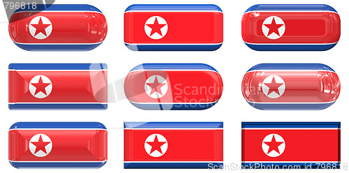 Image of nine glass buttons of the Flag of North Korea