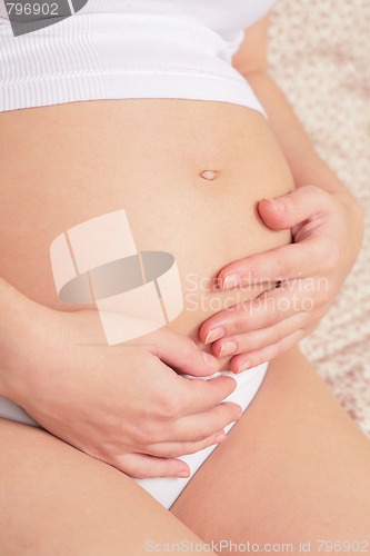 Image of pregnancy, hands on the belly