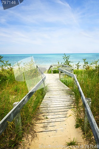 Image of Wooden walkway over dunes at beach