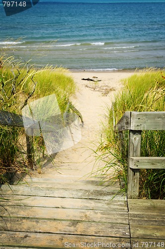 Image of Wooden stairs over dunes at beach