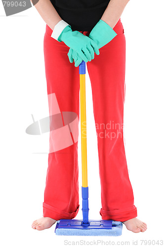 Image of The woman with a mop