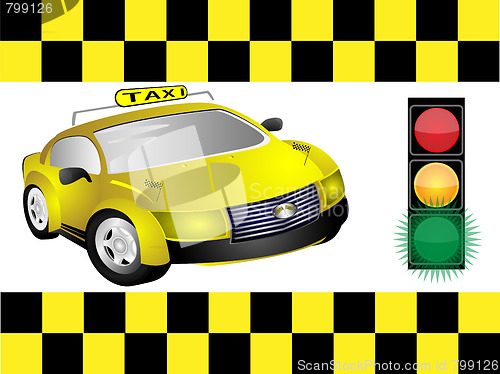 Image of Taxi and traffic light