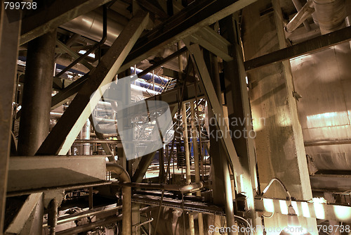 Image of different size and shaped pipes at a power plant
