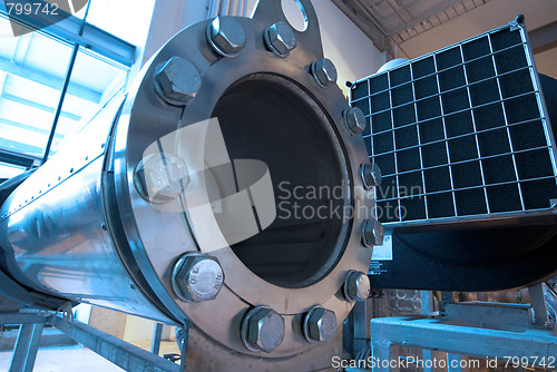 Image of Equipment, cables and piping as found inside of a modern industr