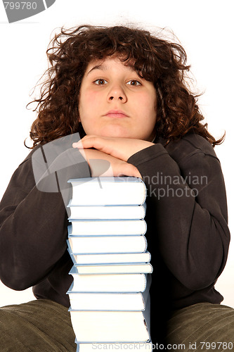 Image of boy and many books