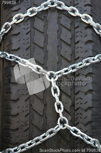 Image of tire and snow-chain