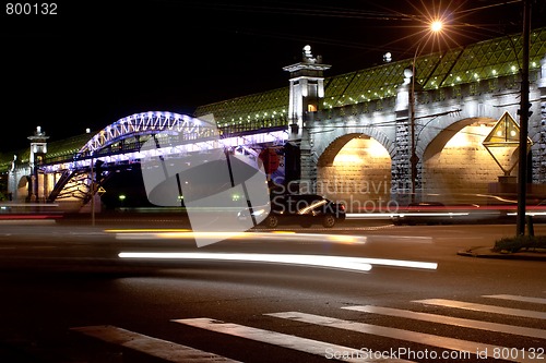 Image of night view bridge in the Moscow