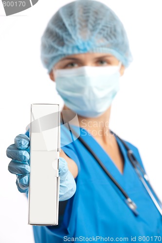 Image of physician and box