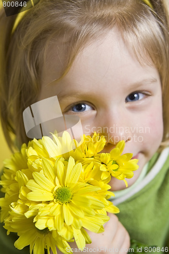 Image of Girl and yellow flowers