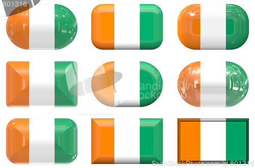 Image of nine glass buttons of the Flag of Cote d'Ivoire