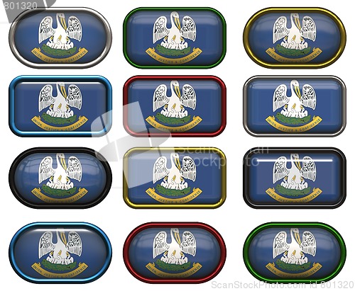 Image of 12 buttons of the Flag of Louisiana