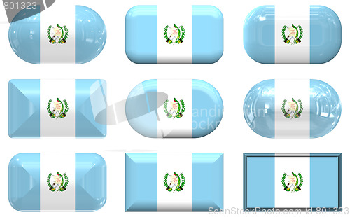 Image of nine glass buttons of the Flag of Guatemala