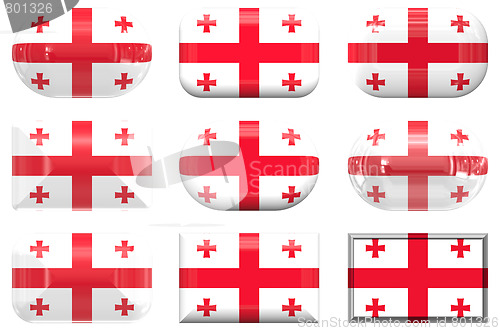 Image of nine glass buttons of the Flag of Georgia