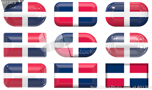 Image of nine glass buttons of the Flag of dominican republic