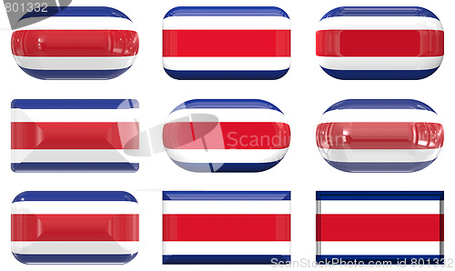 Image of nine glass buttons of the Flag of Costa Rica