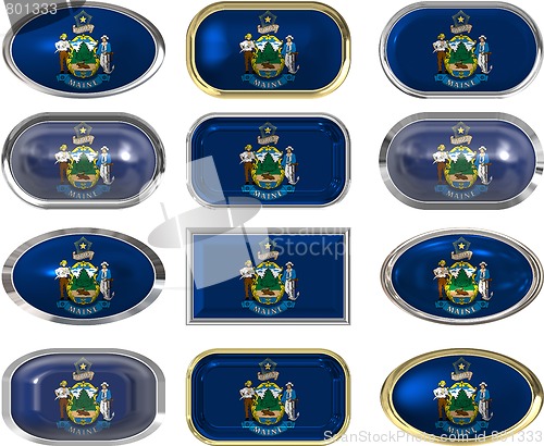 Image of 12 buttons of the Flag of Maine