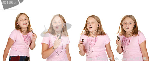 Image of images of young girl dancing with mp3