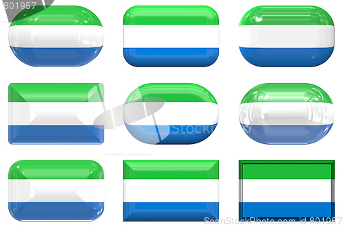 Image of nine glass buttons of the Flag of Sierra Leone