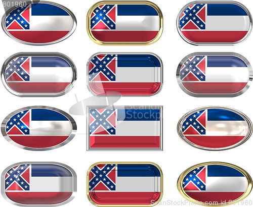 Image of 12 buttons of the Flag of Mississippi