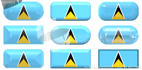 Image of nine glass buttons of the Flag of Saint Lucia
