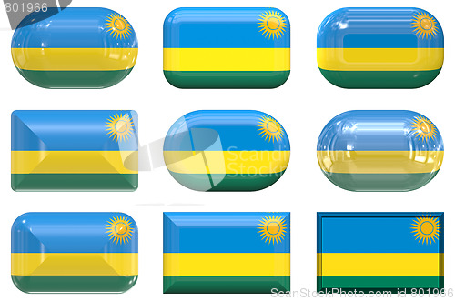 Image of nine glass buttons of the Flag of Rwanda