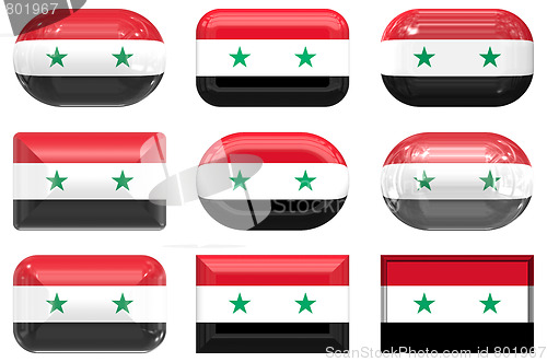 Image of nine glass buttons of the Flag of Syria