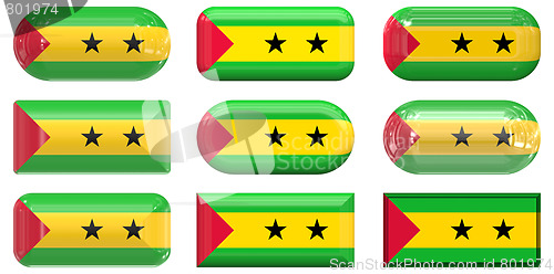 Image of nine glass buttons of the Flag of Sao Tome and Principe