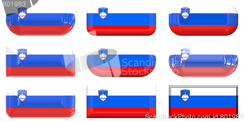 Image of nine glass buttons of the Flag of Slovenia