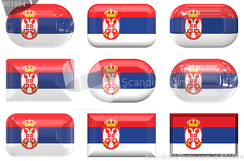 Image of nine glass buttons of the Flag of Serbia