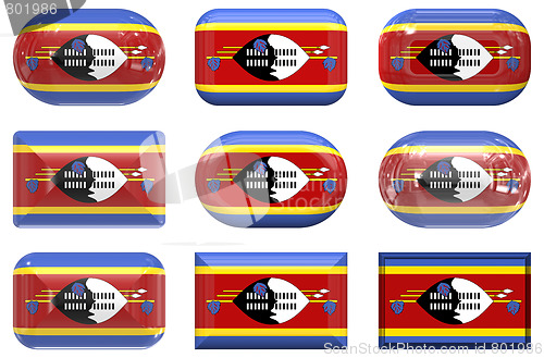 Image of nine glass buttons of the Flag of Swaziland