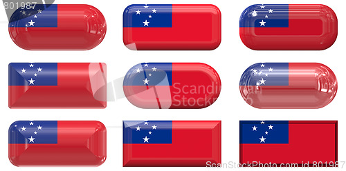 Image of nine glass buttons of the Flag of Samoa
