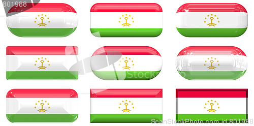 Image of nine glass buttons of the Flag of Tajikistan