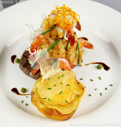 Image of Steak Prawns And Chips