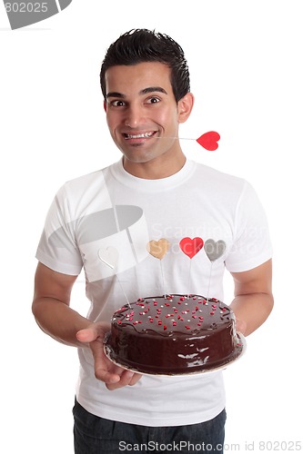 Image of Valentine Fun- Male with chocolate heart cake 