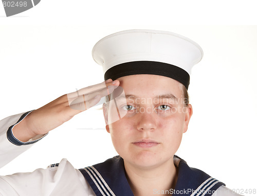 Image of young sailor saluting isolated white background